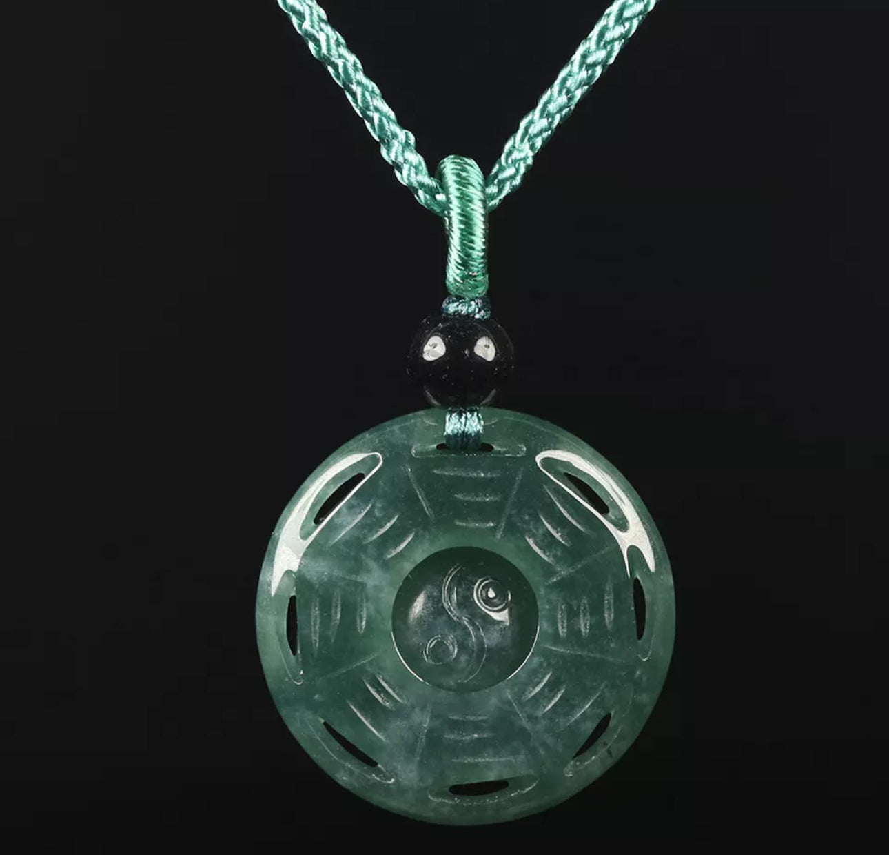 VINTAGE Green Octagon Jade Pendant Eight Trigrams Certified Lucky Jade Piece!