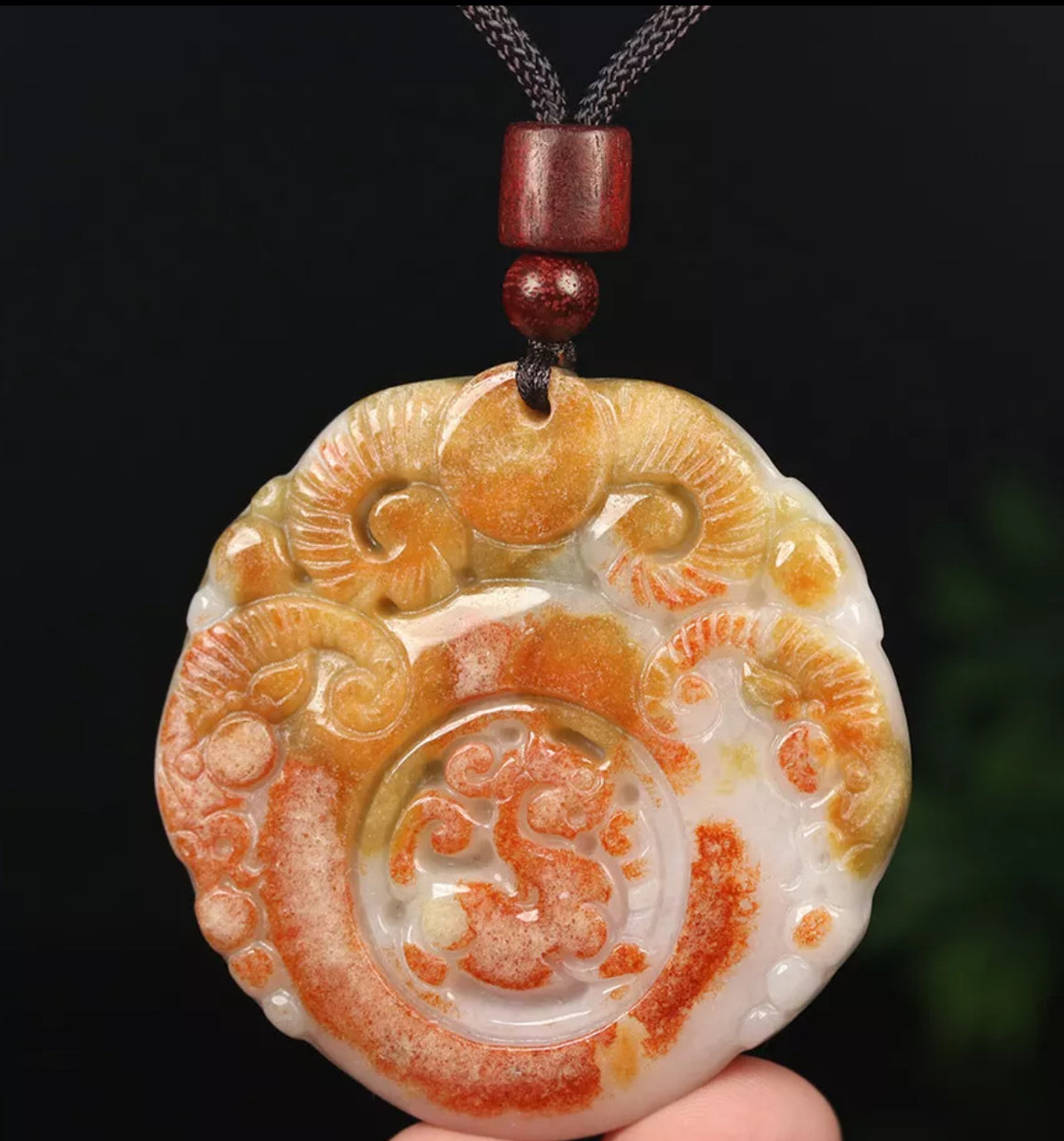 VINTAGE Red Brown Jadeite Green Jade Pendant Hand-carved Ox Dragon - Fine Unique Jade D883