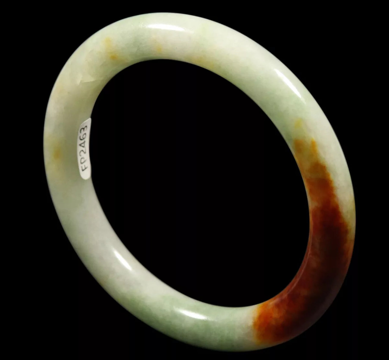 VINTAGE Medium Jadeite Green/Brown Jade Bangle Size 58mm Round Princess Cut D979