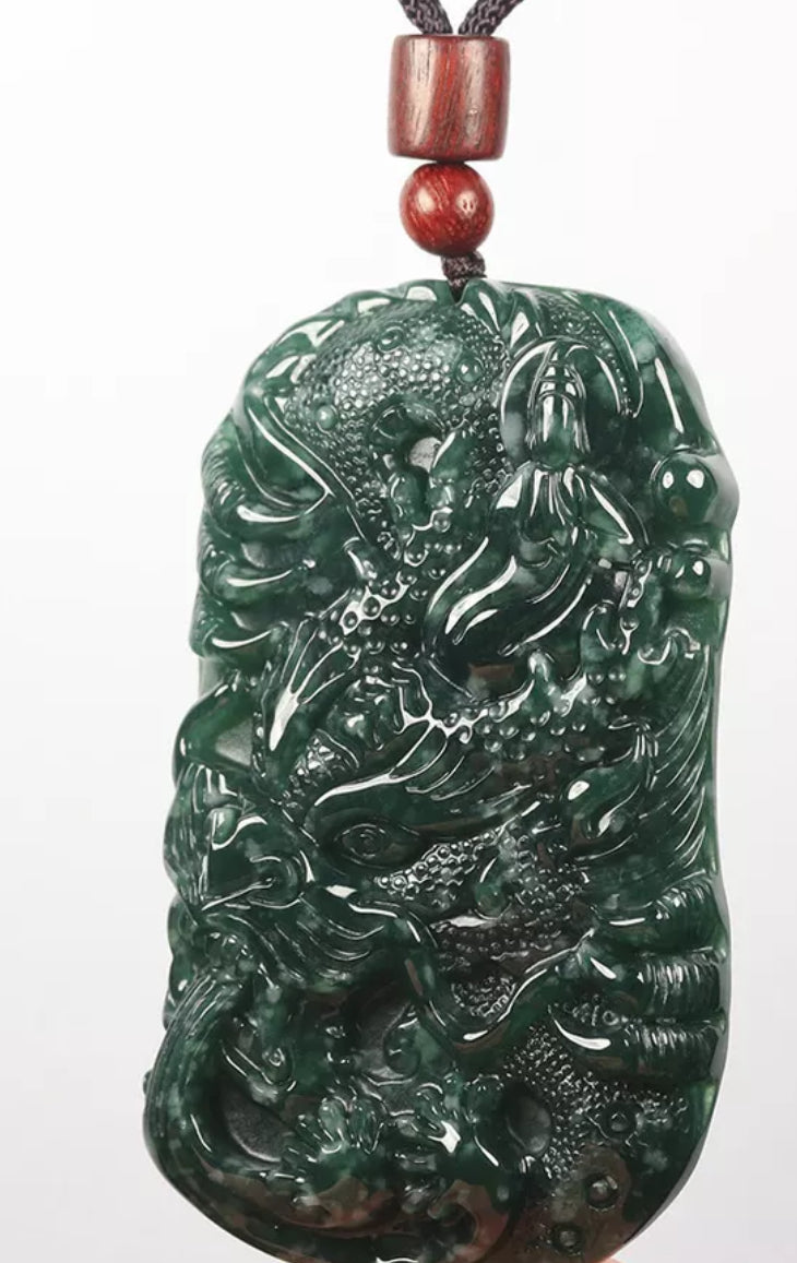 VINTAGE Green Jadeite Dragon Kwan-Yin (Guanyin) Jade Pendant - Certified Grade A Jade Piece D242