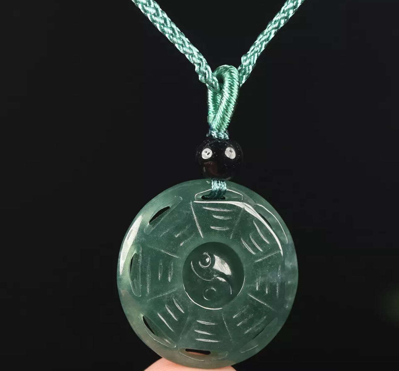 VINTAGE Green Octagon Jade Pendant Eight Trigrams Certified Lucky Jade Piece!