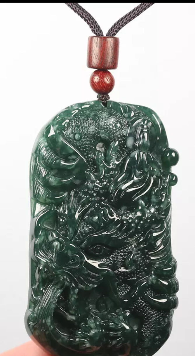 VINTAGE Green Jadeite Dragon Kwan-Yin (Guanyin) Jade Pendant - Certified Grade A Jade Piece D242