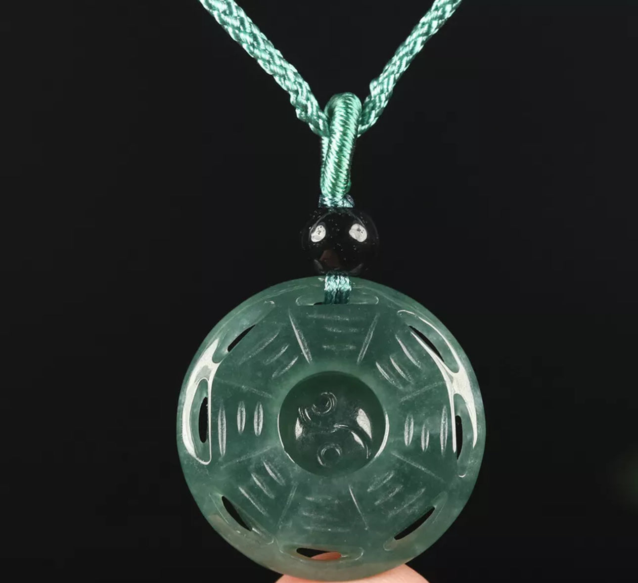 VINTAGE Green Octagon Jade Pendant Eight Trigrams Certified Lucky Jade Piece!