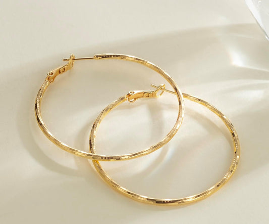 14K Yellow Good Medium Sized Hoops - French Twist