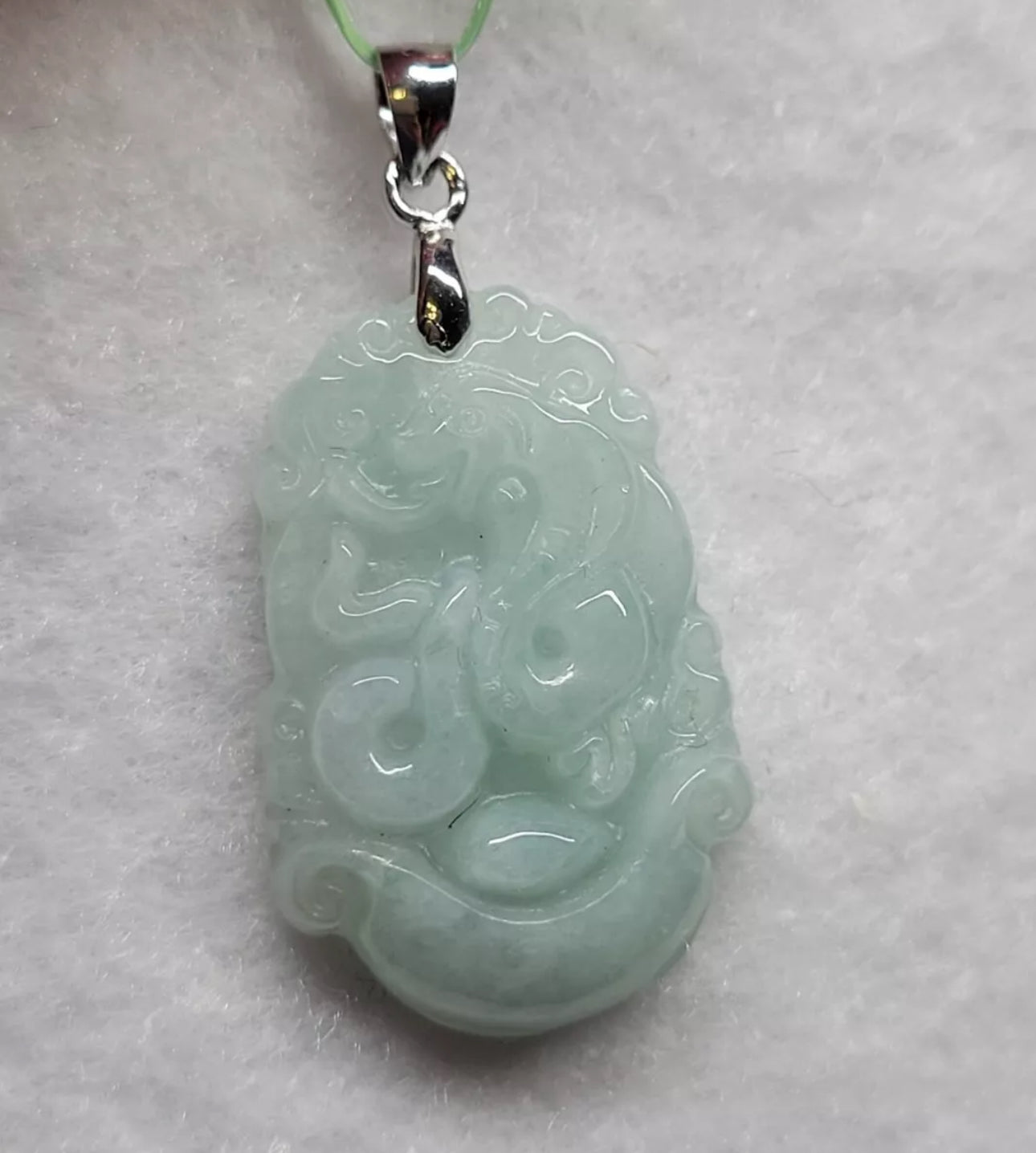 VINTAGE Jadeite Green/White Jade Snake Pendant Silver Tone Bail 2025 Chinese Lunar Zodiac D1217