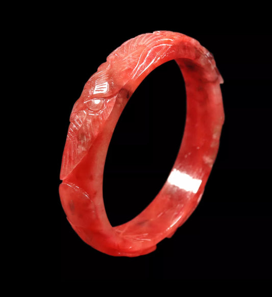 VINTAGE XL Jadeite Red Jade Bangle Handcarved Dragon Phoenix Size 65mm N425