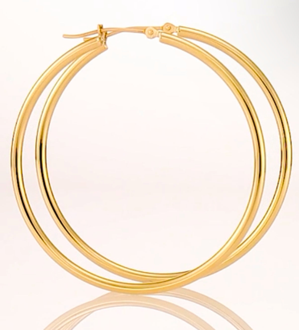 14K Solid Creole Yellow Gold Hoop Earrings w/ Secure Closure 55mm