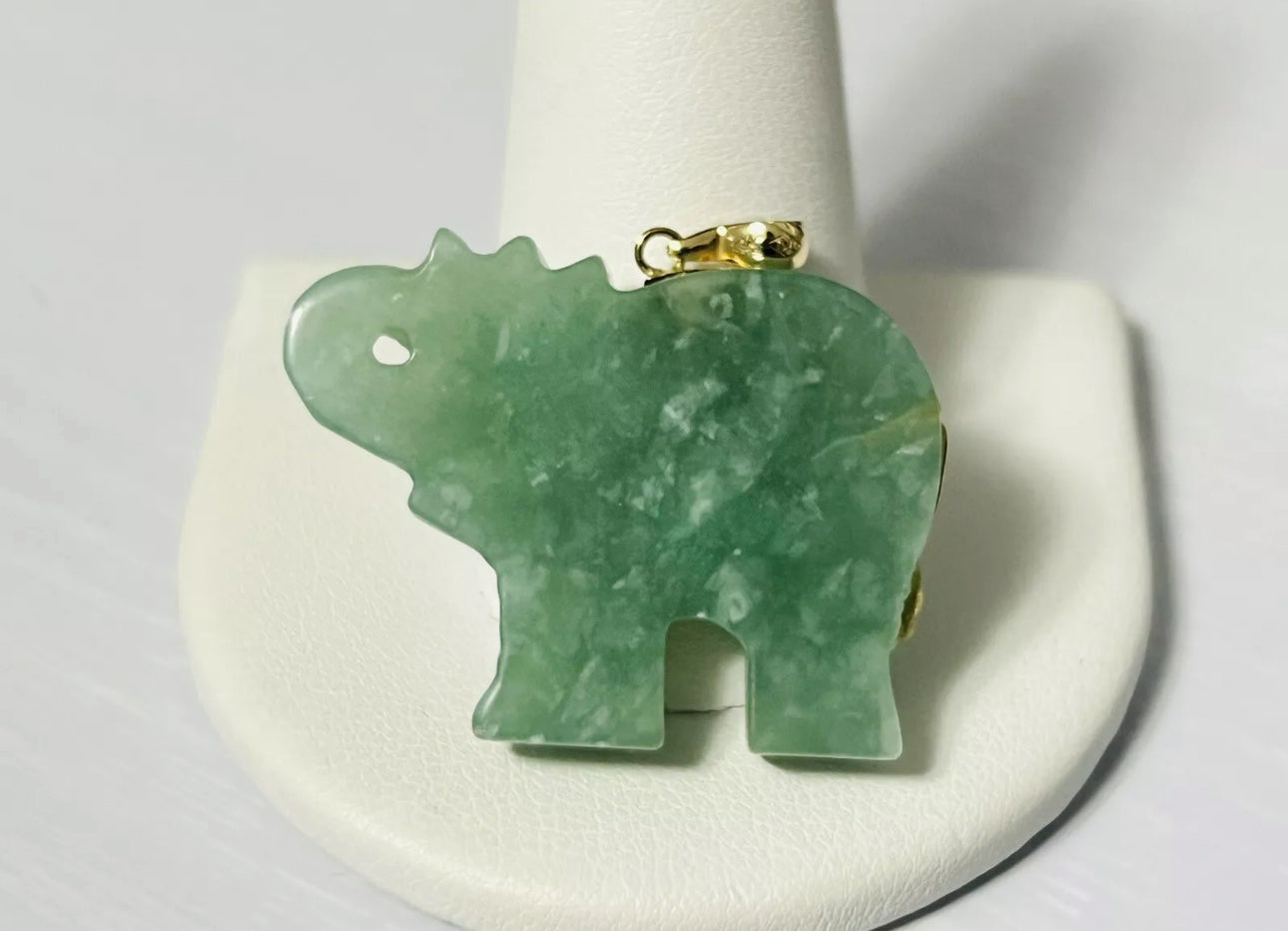 VINTAGE Jadeite Green Jade Elephant 14k Yellow Gold w/ Red Ruby Eye Pendant - Fine Jade Piece