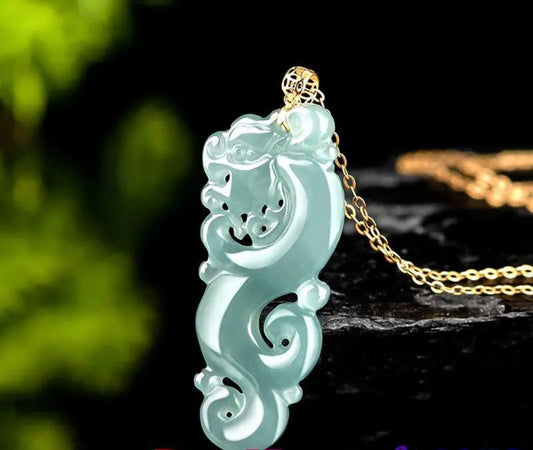 Jadeite Green Jade Pendant Certified Jade - Chinese Lunar Year of the Dragon - JazzyJewelbyAmina 