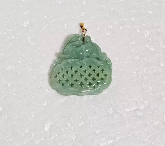 VINTAGE Jade Green 14K Solid Gold Bail - Pixiu Dragon Unique Fine Gold Jade