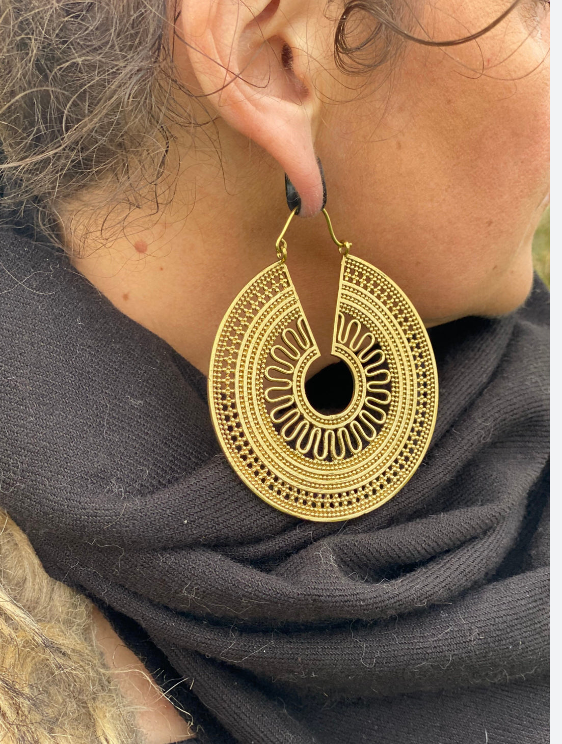 BOHO Gold Brass Round Disk Earrings - Large