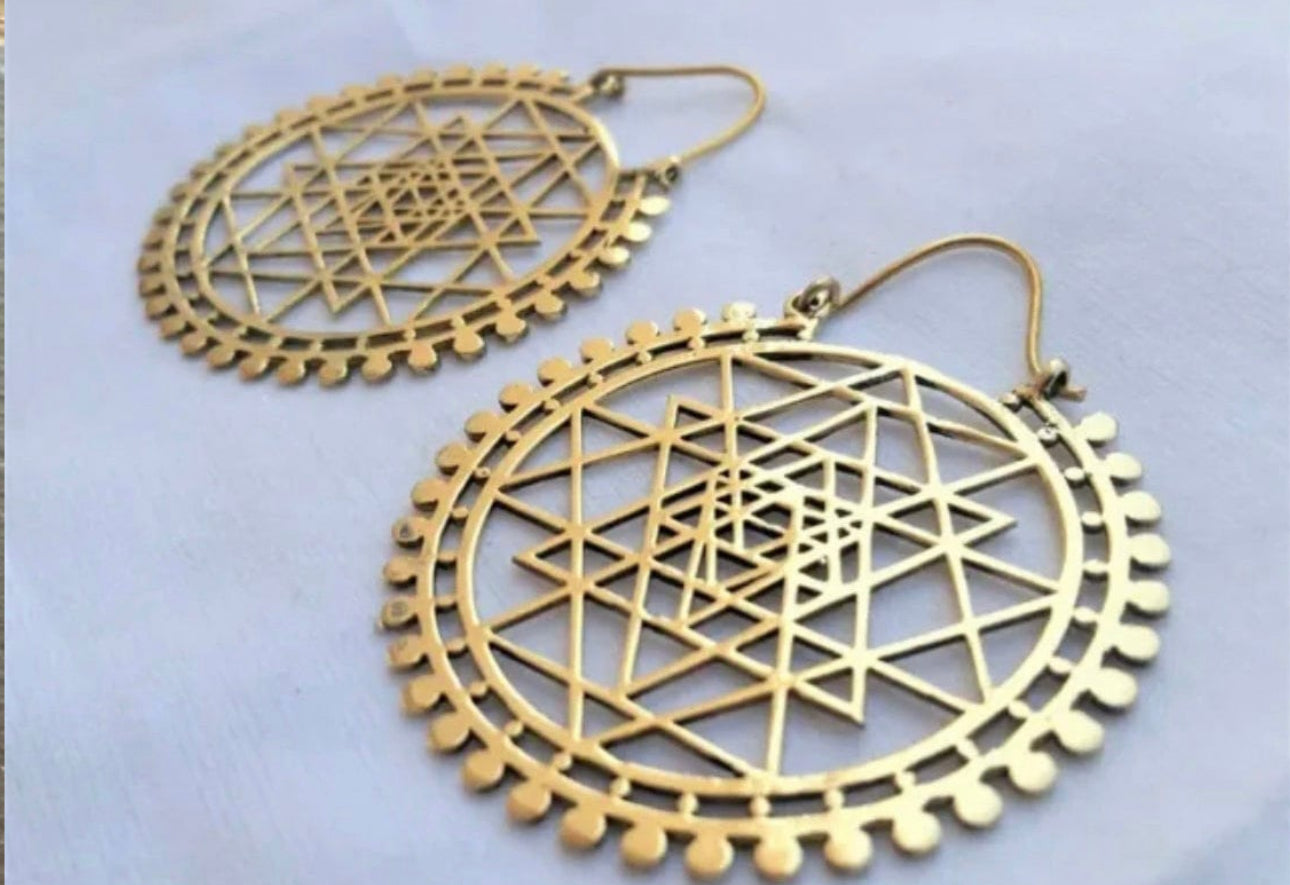 Handmade BOHO Brass Pyramid Large Round Drop Earrings