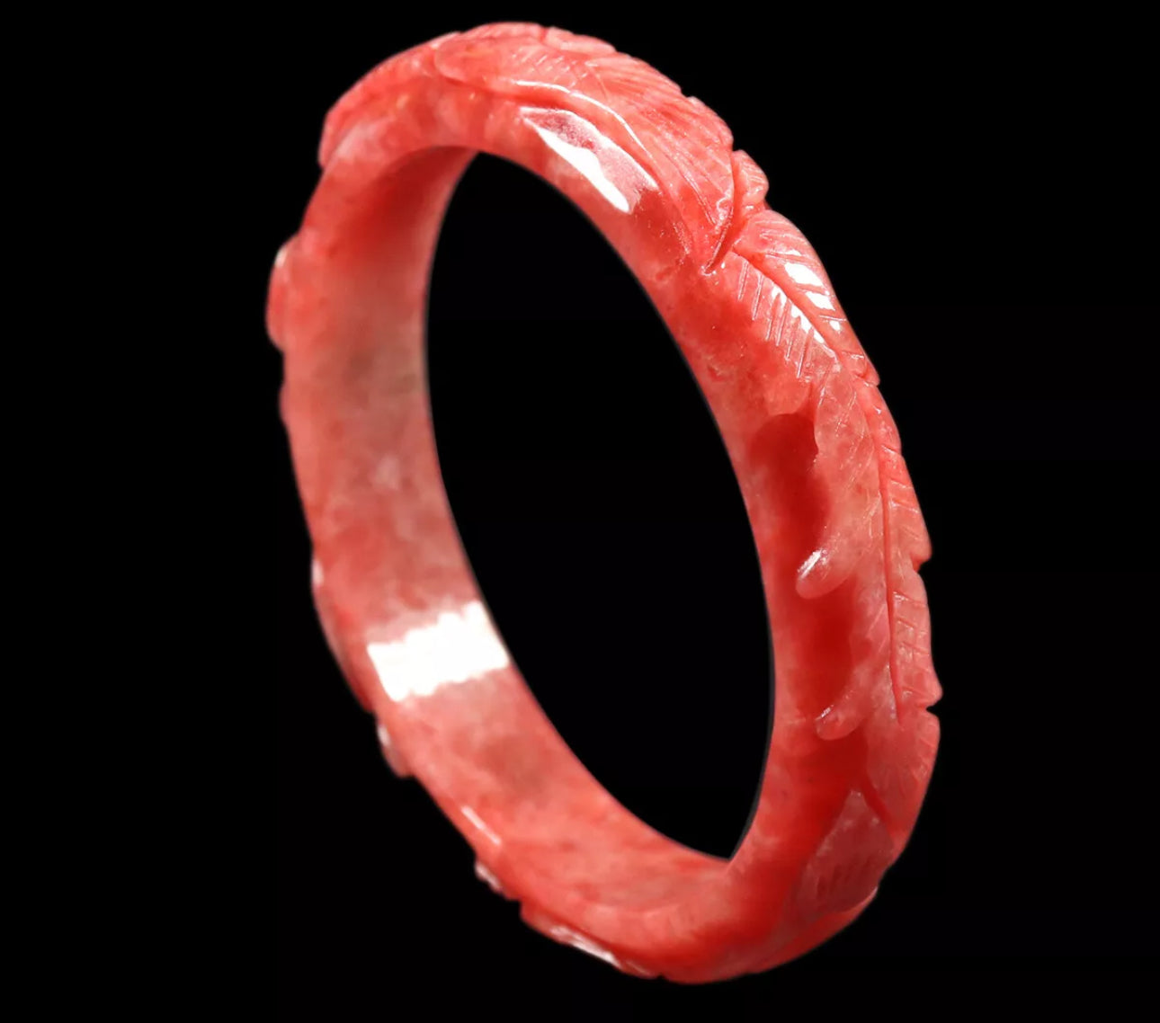 VINTAGE Large Jadeite Red Jade Bangle Hand Carved Dragon Phoenix Size 62mm D433