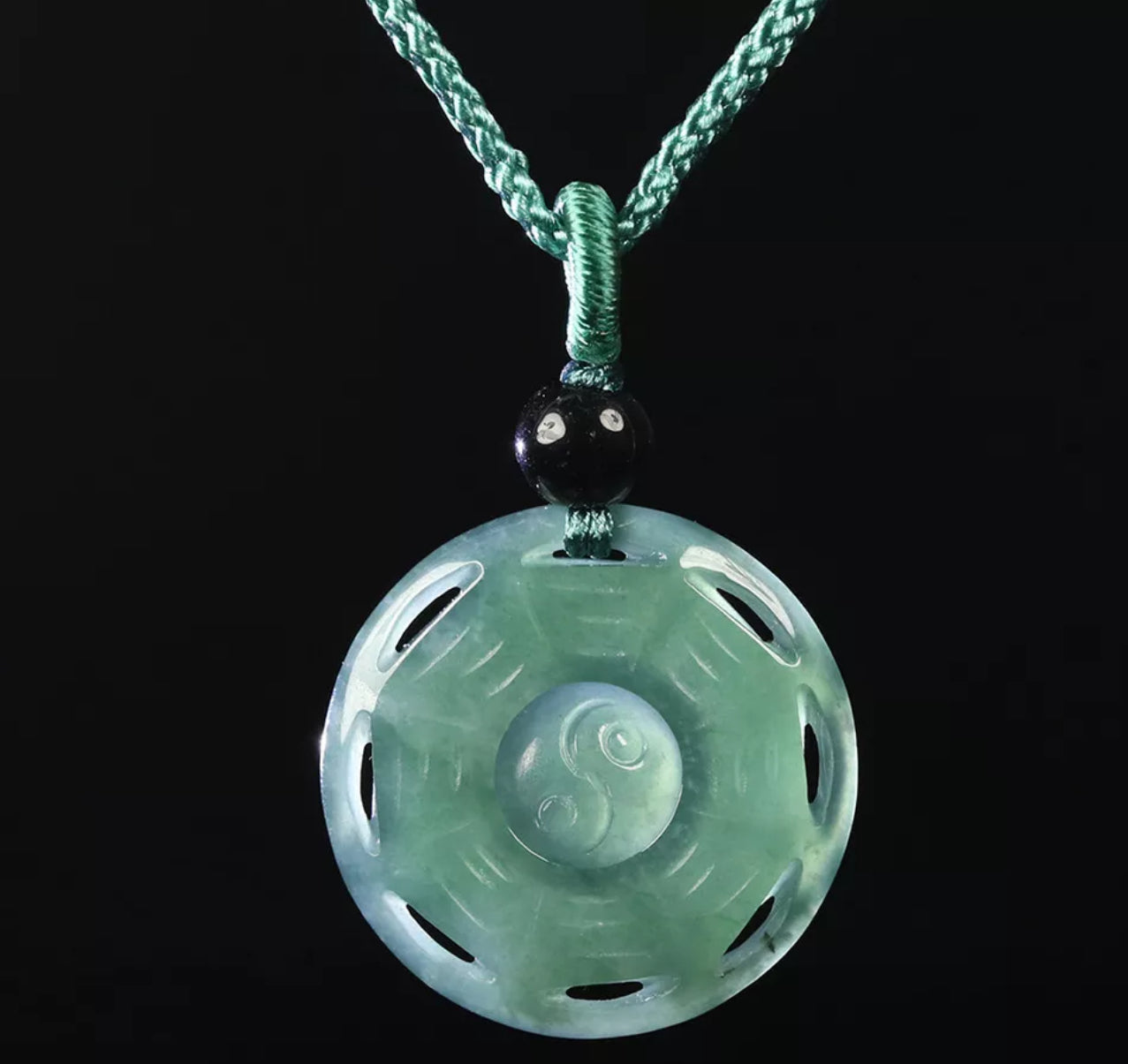 VINTAGE Green Octagon Jade Pendant Eight Trigrams Certified Lucky Jade Piece!