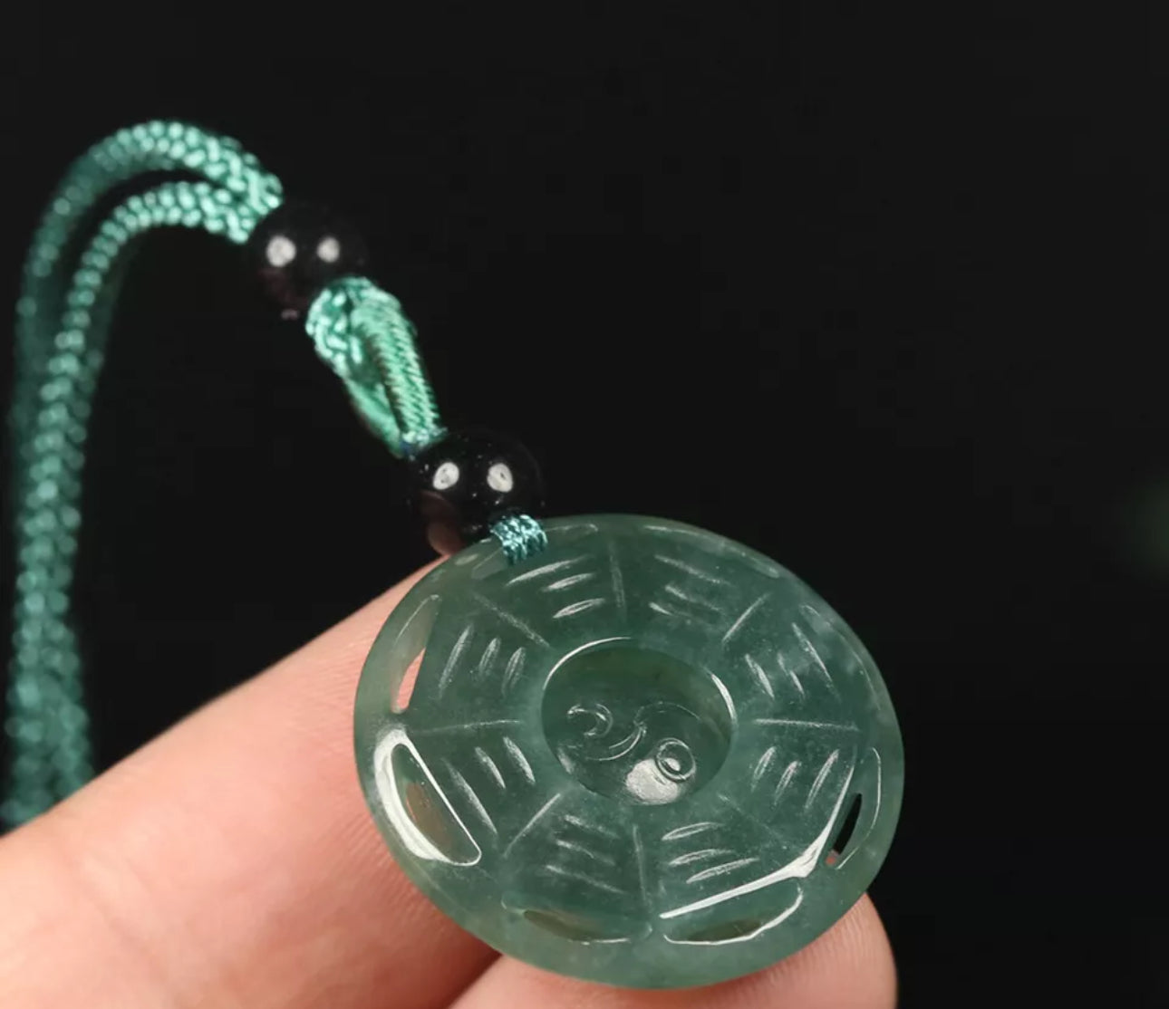 VINTAGE Green Octagon Jade Pendant Eight Trigrams Certified Lucky Jade Piece!