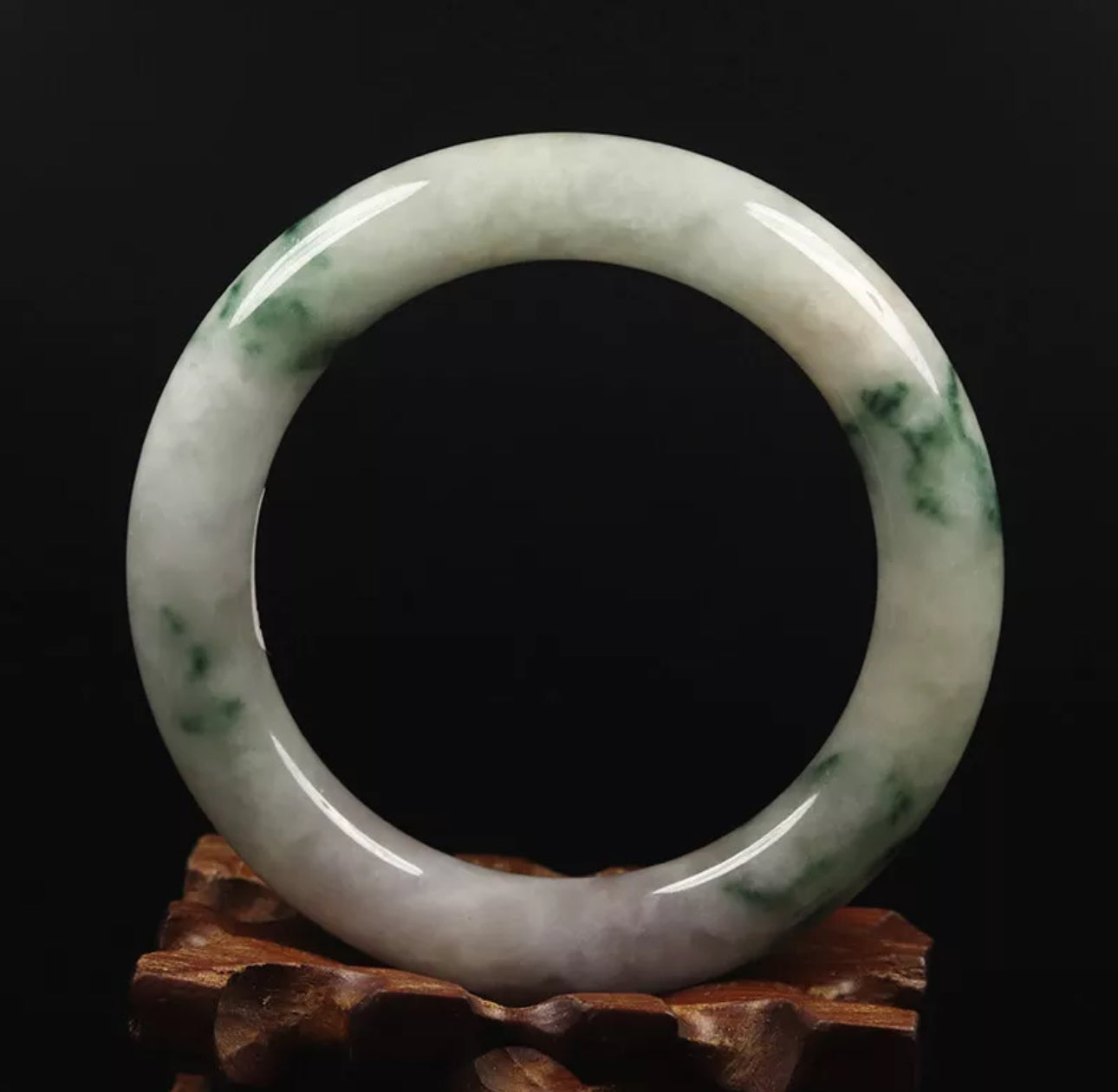 VINTAGE Medium Jadeite White Lavender Jade Bangle Round Princess Cut Size 57mm G404