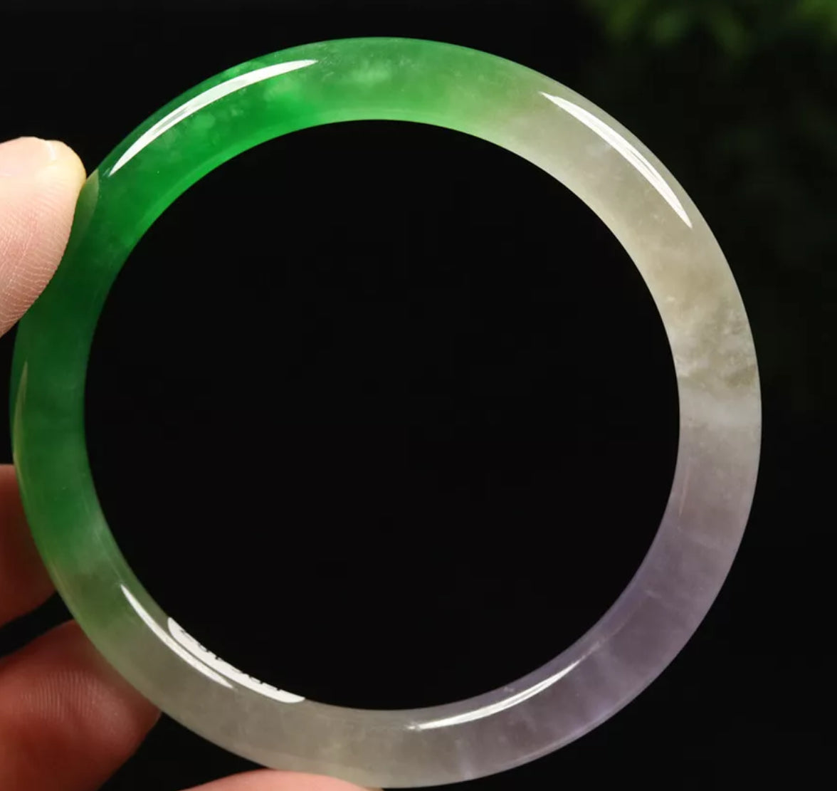 VINTAGE Small Jadeite Green Lavender Jade Bangle Round Princess Cut Size 55mm L487