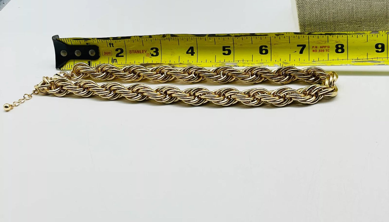 VINTAGE-Owned Thick Rope Choker Necklace GOLD TONE Chunky - JazzyJewelbyAmina 