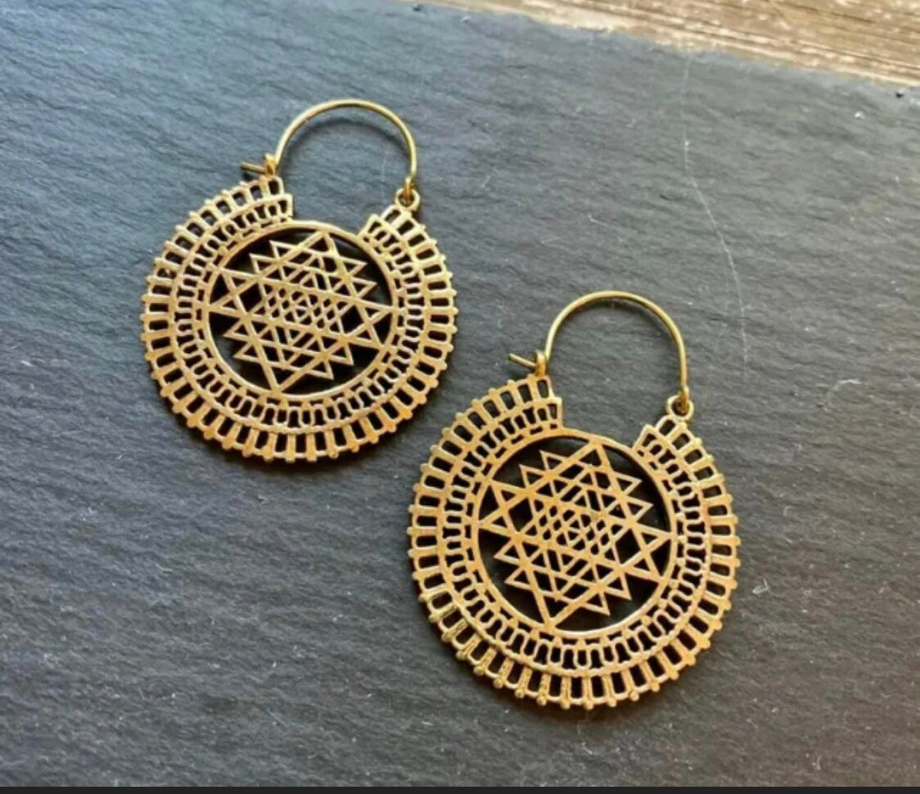 Handmade BOHO Brass Pyramid Large Round Drop Earrings