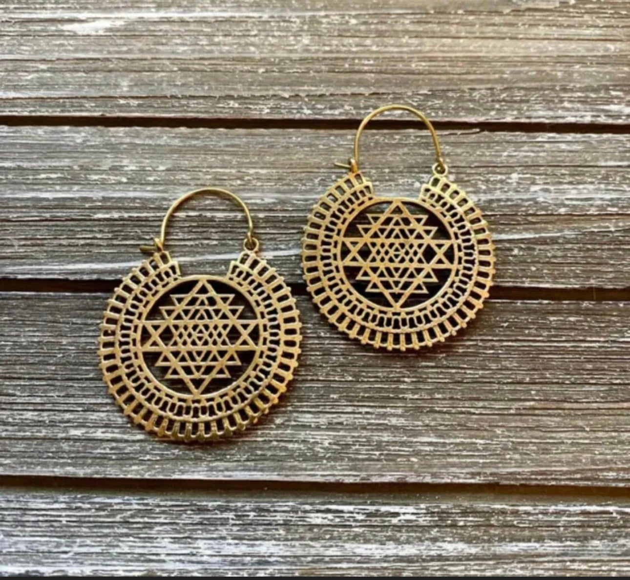 Handmade BOHO Brass Pyramid Large Round Drop Earrings