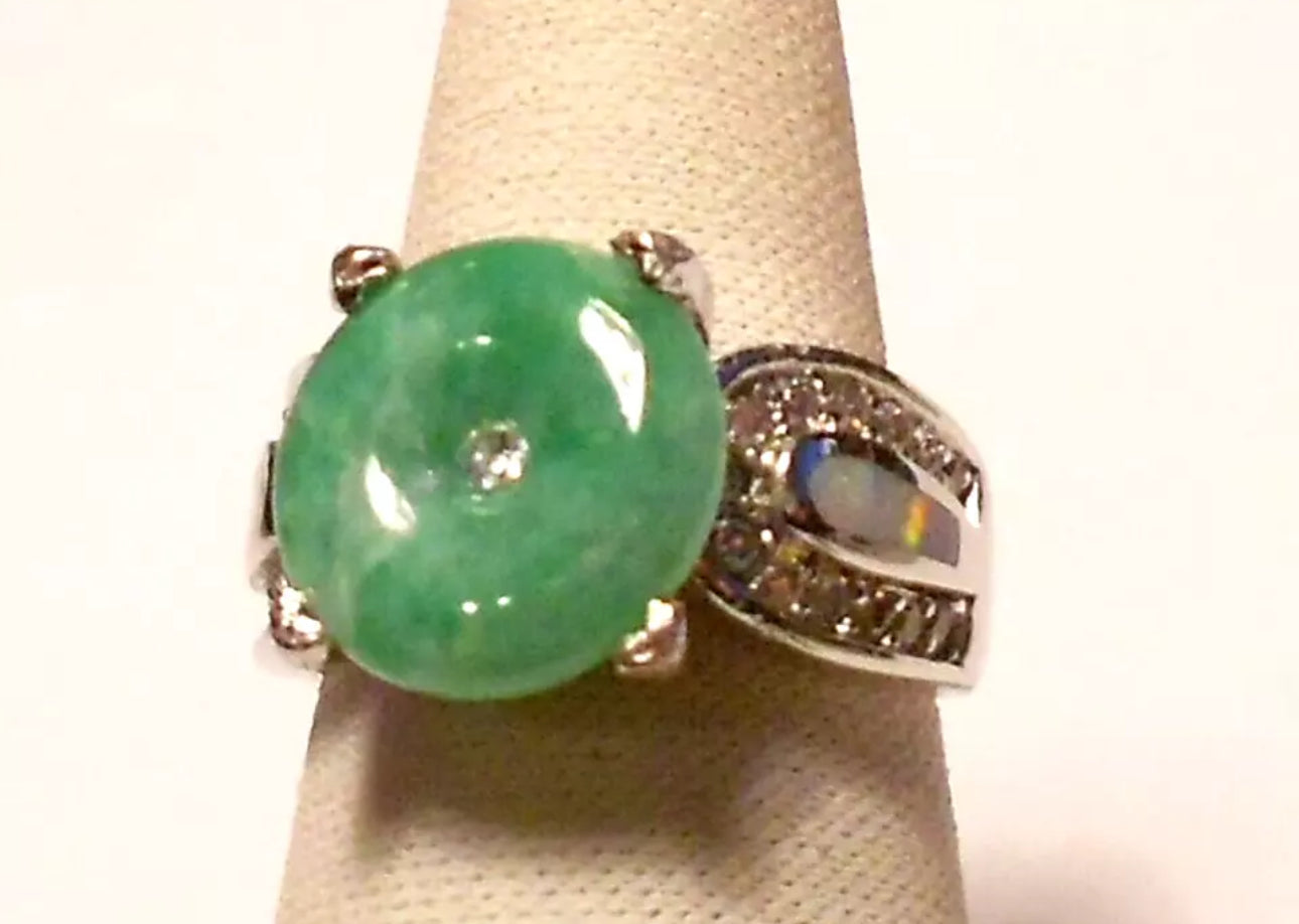 VINTAGE Jade Round Pi Pendant Sterling Silver Band Size 7US - JazzyJewelbyAmina 