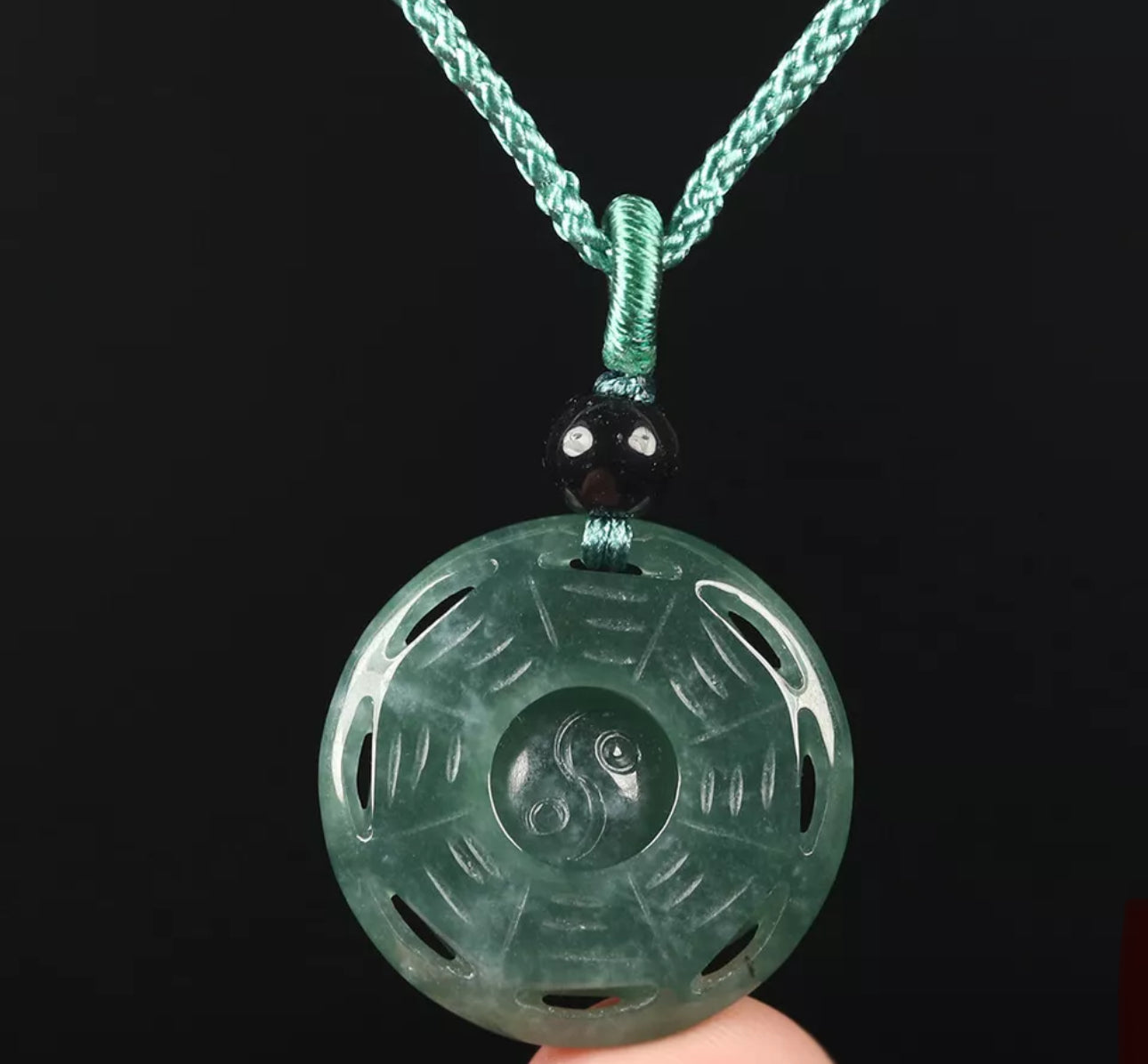 VINTAGE Green Octagon Jade Pendant Eight Trigrams Certified Lucky Jade Piece!