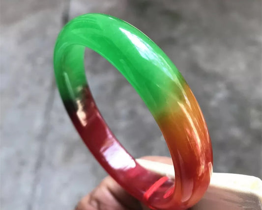 VINTAGE Large Jadeite Multi-Colored Jade Bangle Size 63mm J257 All Natural Jade Red/Green/Yellow