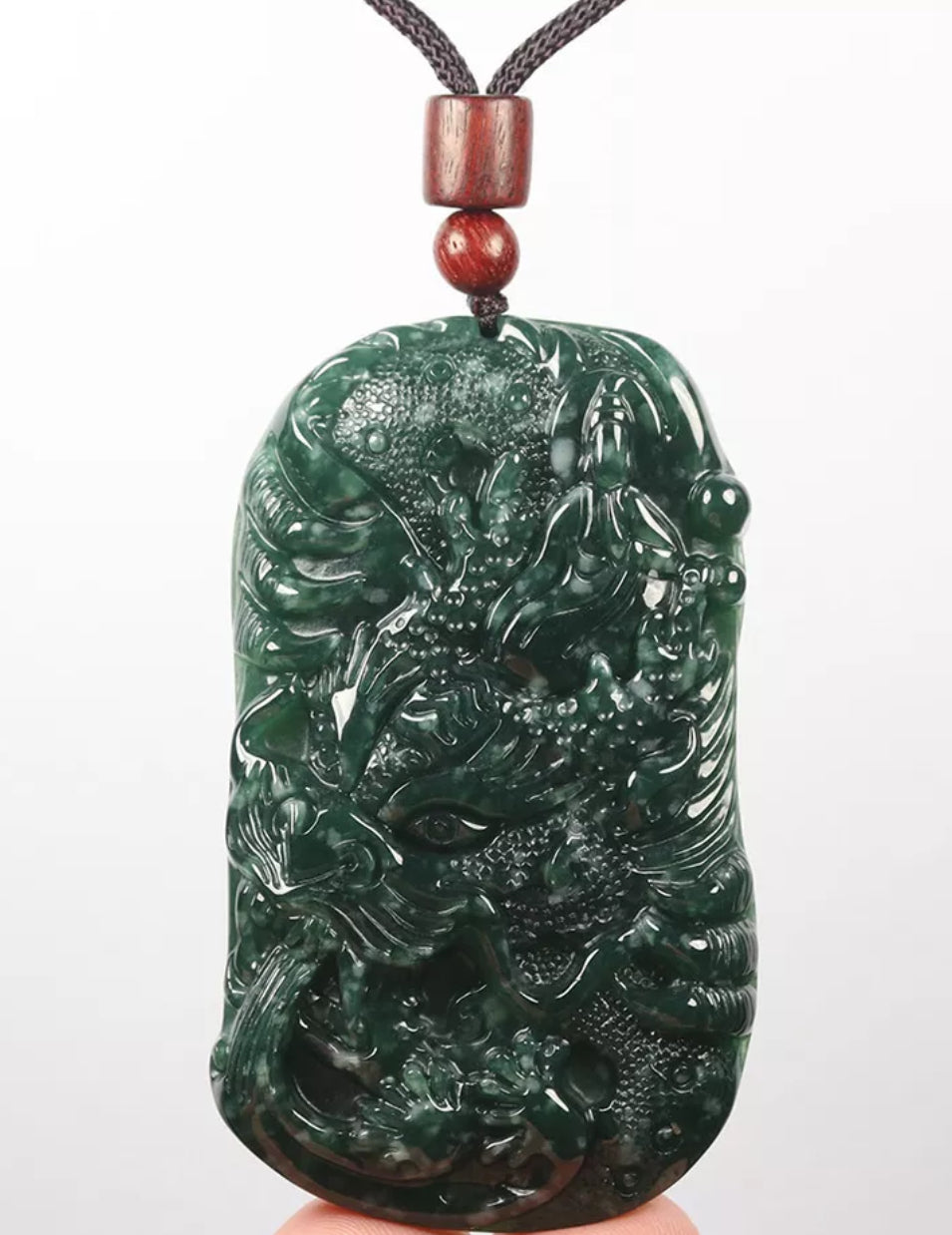 VINTAGE Green Jadeite Dragon Kwan-Yin (Guanyin) Jade Pendant - Certified Grade A Jade Piece D242