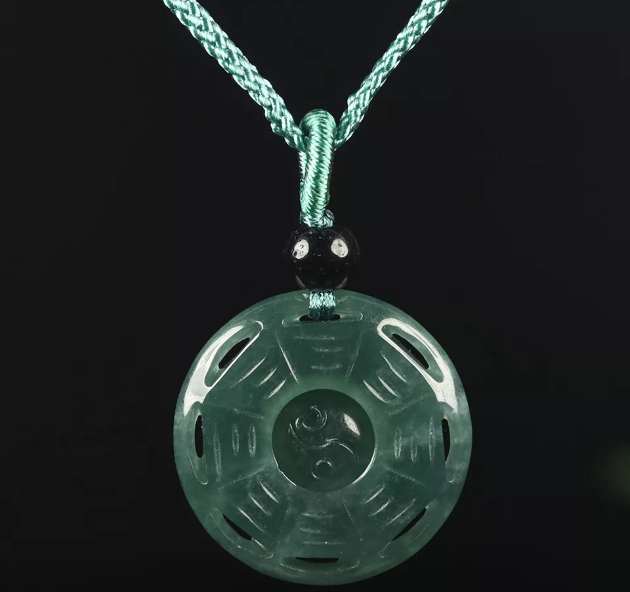 VINTAGE Green Octagon Jade Pendant Eight Trigrams Certified Lucky Jade Piece!