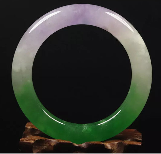 VINTAGE Medium Jadeite Green Lavender Jade Bangle Round Princess Chunky Cut Size 58mm Y295