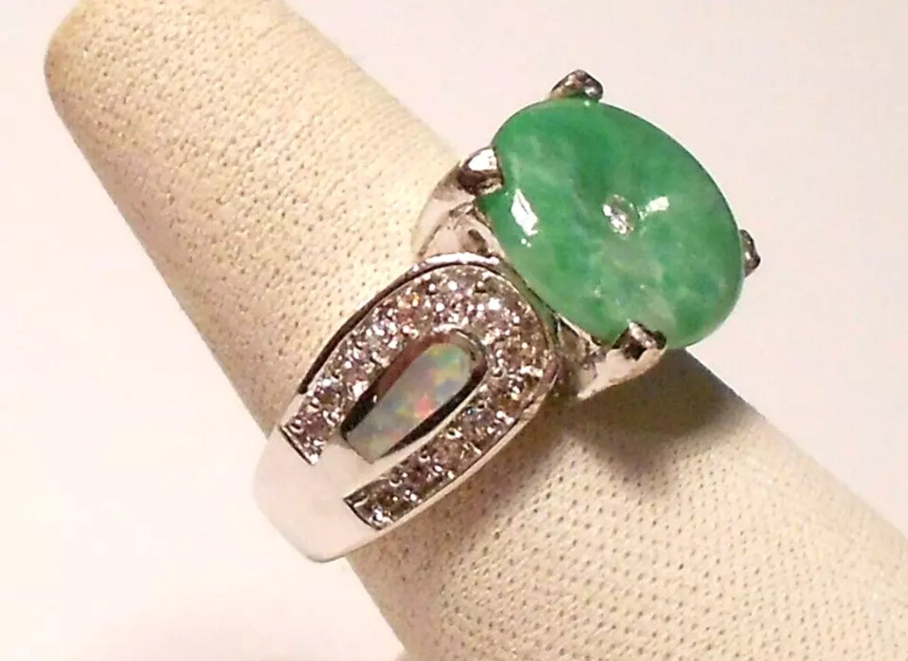 VINTAGE Jade Round Pi Pendant Sterling Silver Band Size 7US - JazzyJewelbyAmina 