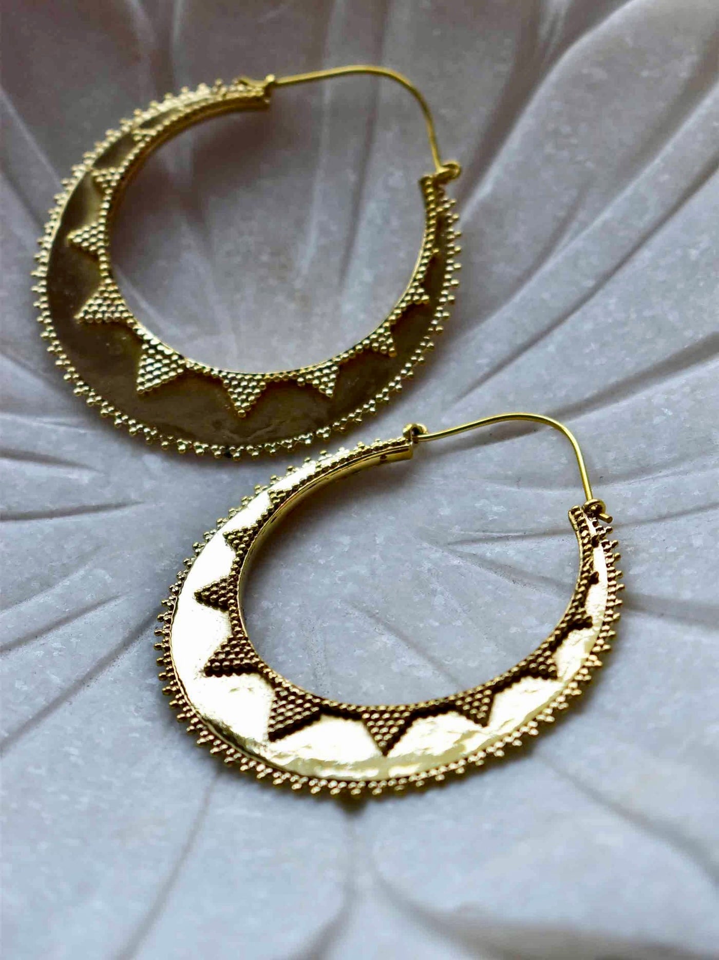 Handmade BOHO Brass     Sun-Ray Large Round Hoops Egyptian Boho Style