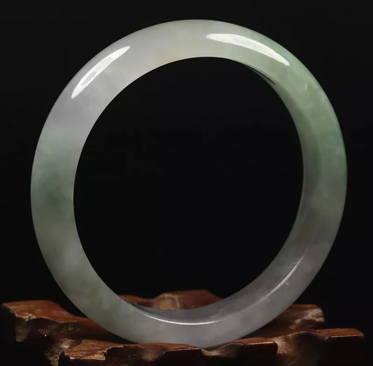 VINTAGE Medium Jadeite White Lavender Green Jade Bangle Size 59mm O556 - JazzyJewelbyAmina 