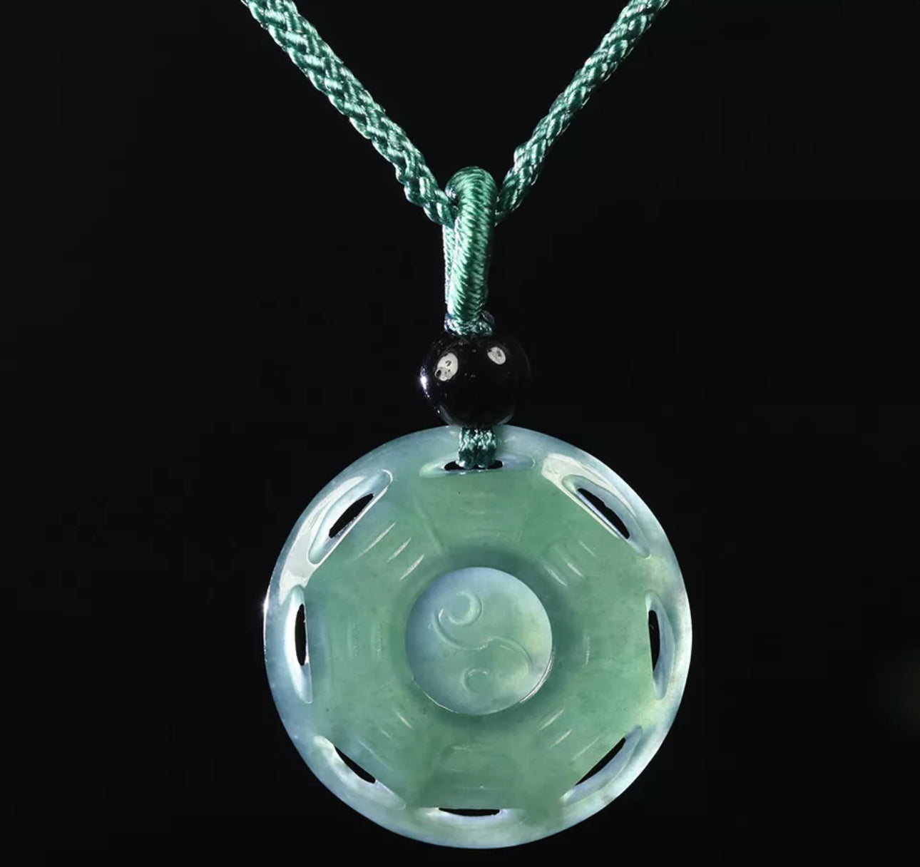 VINTAGE Green Octagon Jade Pendant Eight Trigrams Certified Lucky Jade Piece!