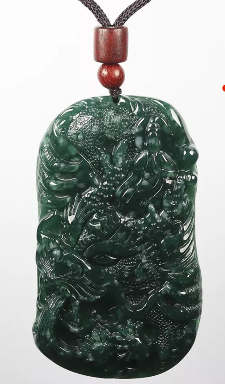 VINTAGE Green Jadeite Dragon Kwan-Yin (Guanyin) Jade Pendant - Certified Grade A Jade Piece D242