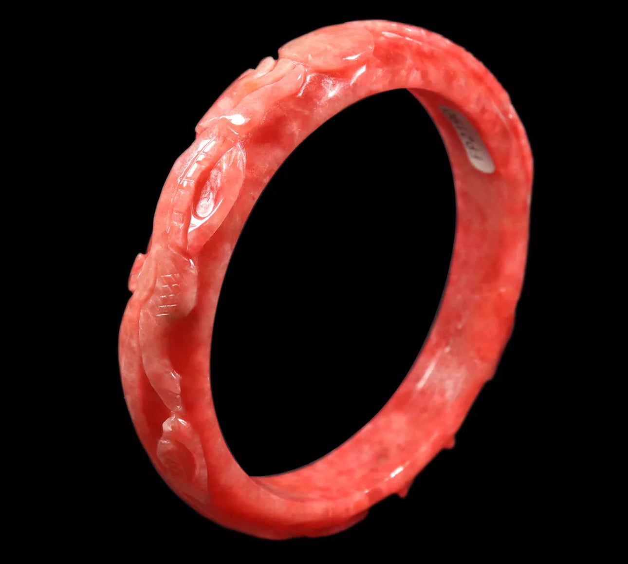 VINTAGE Large Jadeite Red Jade Bangle Hand Carved Dragon Phoenix Size 62mm D433