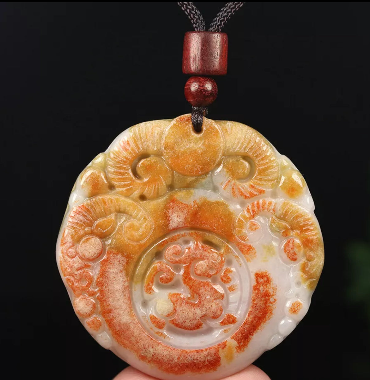 VINTAGE Red Brown Jadeite Green Jade Pendant Hand-carved Ox Dragon - Fine Unique Jade D883