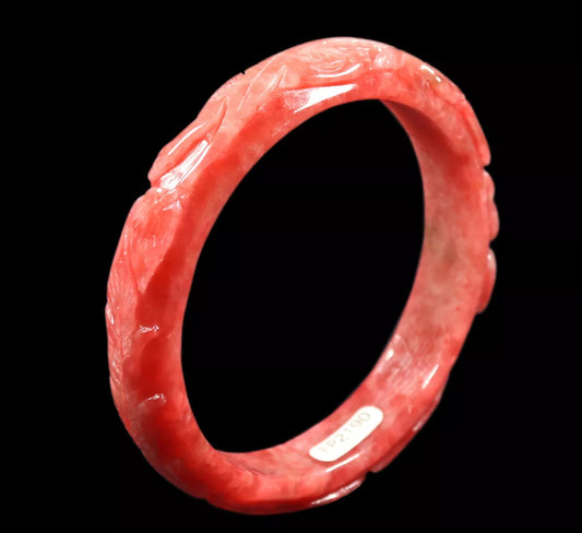 VINTAGE Large Jadeite Red Jade Bangle Hand Carved Dragon Phoenix Size 62mm D433