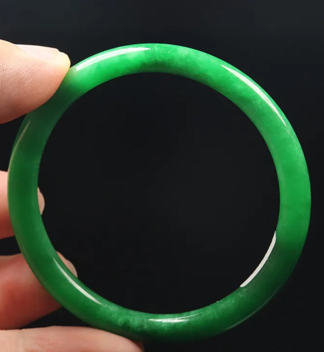 VINTAGE XS Jadeite Green Jade Bangle Round Princess Thin Cut Size 54mm A923