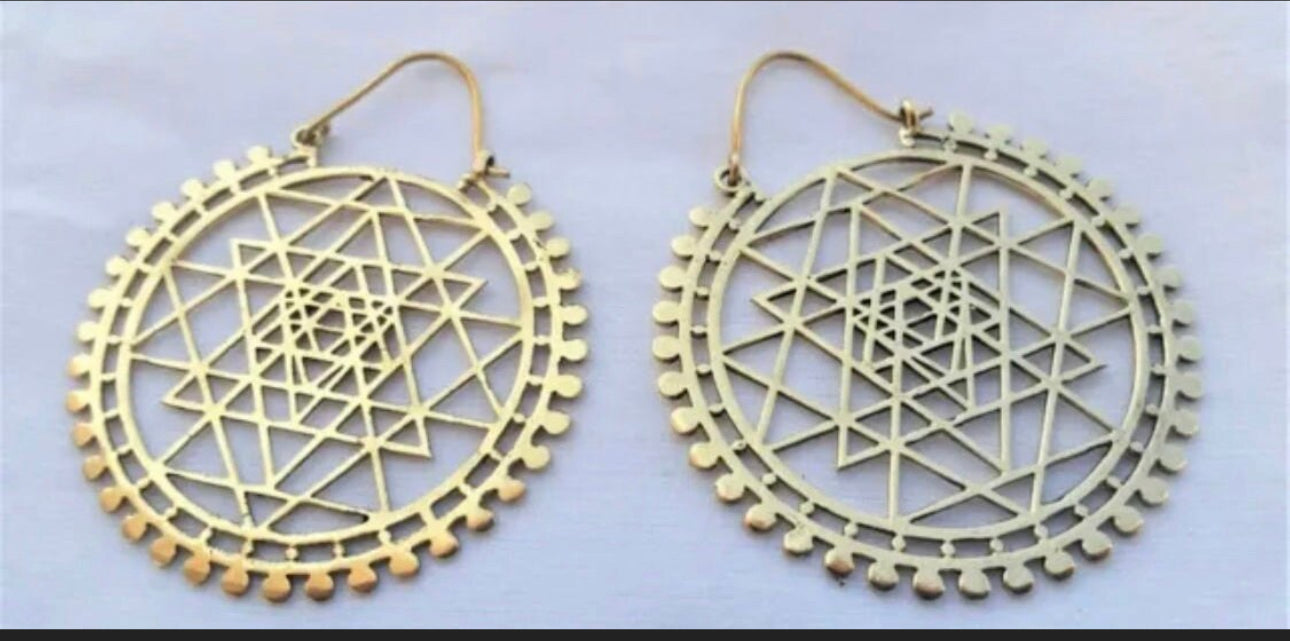 Handmade BOHO Brass Pyramid Large Round Drop Earrings