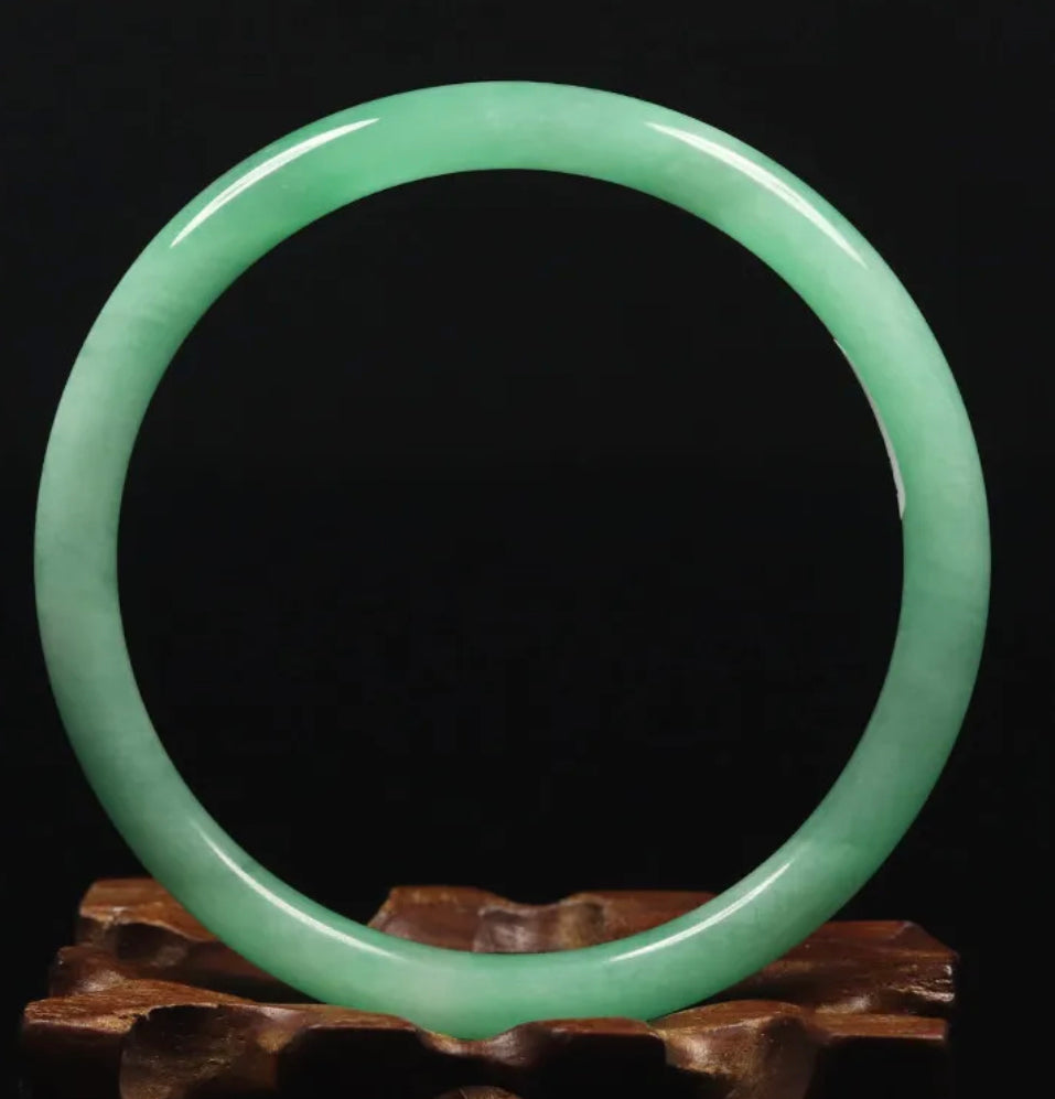 Large Jadeite Green Jade Bangle Round Princess Cut Size 61mm S755