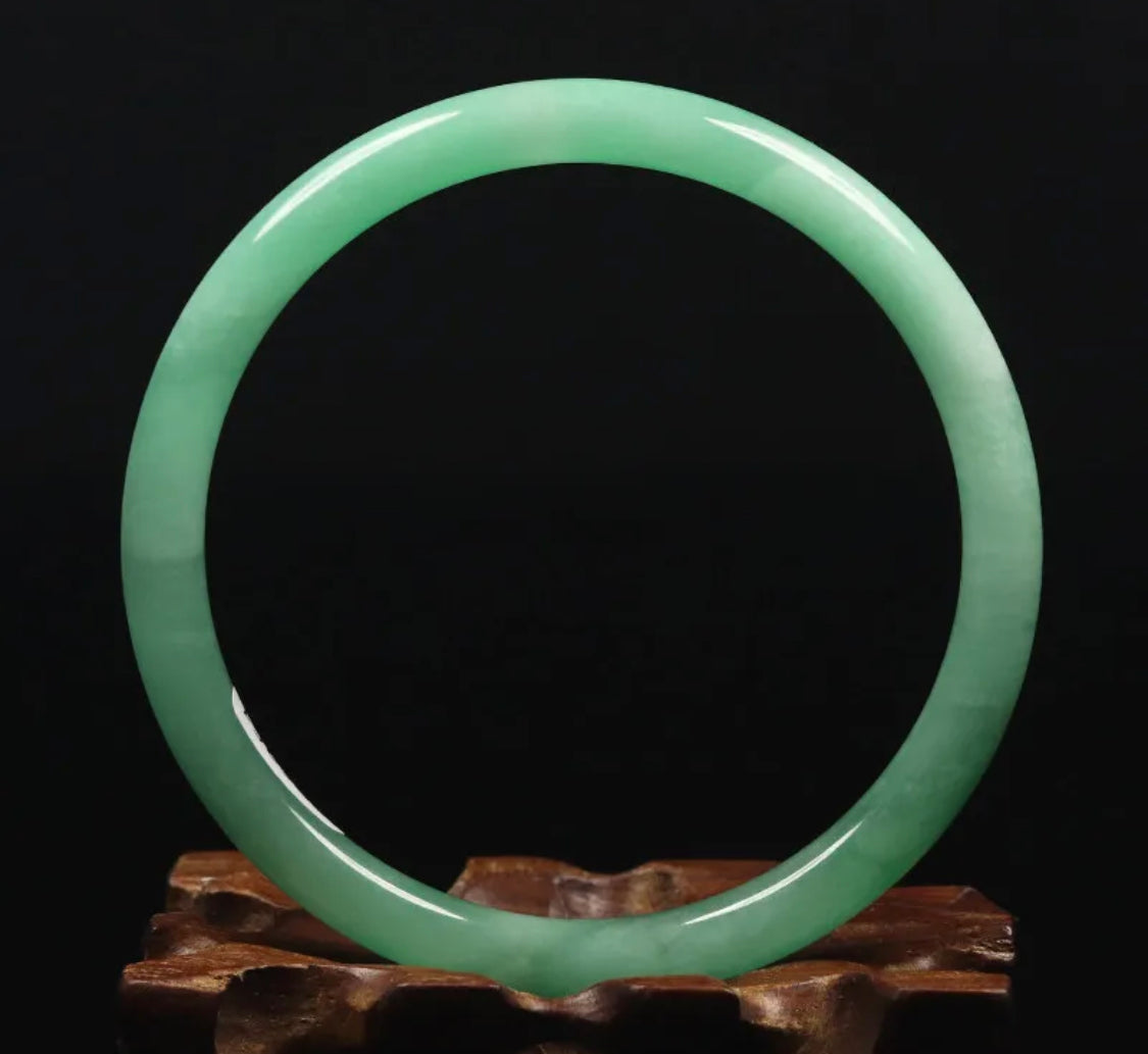 Large Jadeite Green Jade Bangle Round Princess Cut Size 61mm S755