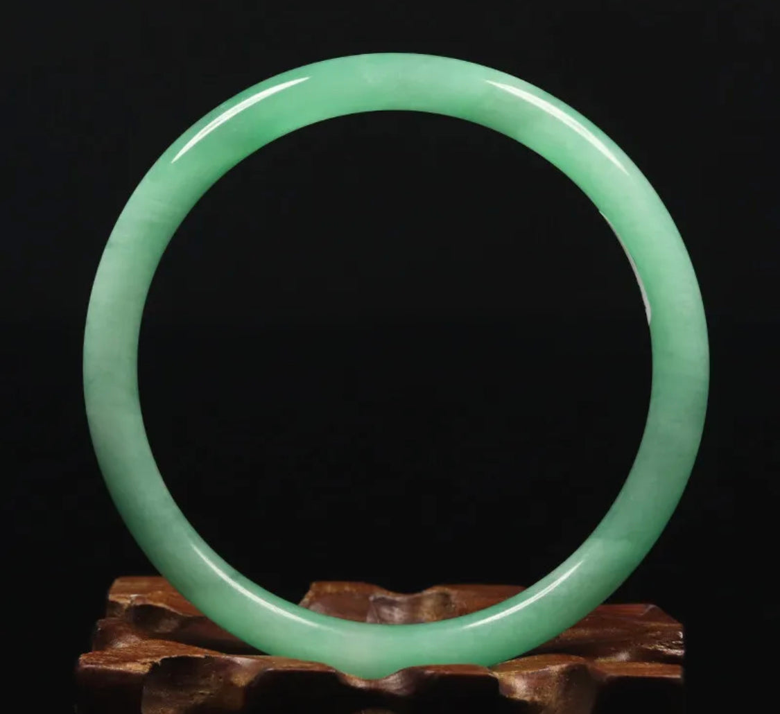 Large Jadeite Green Jade Bangle Round Princess Cut Size 61mm S755