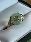 VINTAGE Jade Green Ring - Pi Pendant 14K Yellow Gold 7.5 US