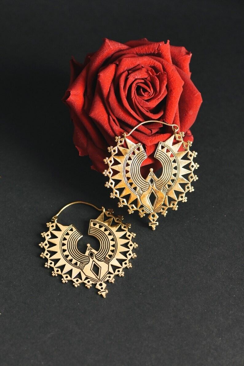 Handmade BOHO Gold Brass Oversized Mandala Earrings J124