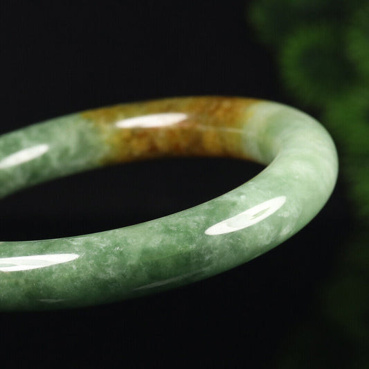 VINTAGE Medium Jadeite Green/Yellow/Brown Jade Bangle Size 57mm F931