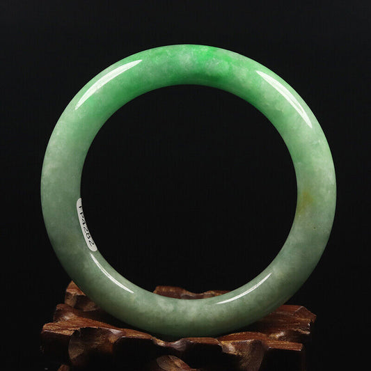 VINTAGE Medium Jadeite Green Jade Bangle Size 59mm Round Princess Chunky Cut - Hint of Yellow!M617