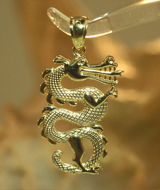 HAWAIIAN 14K YELLOW GOLD TEXTURED Chinese LUNAR DRAGON CHARM PENDANT - Chain Sold Separately