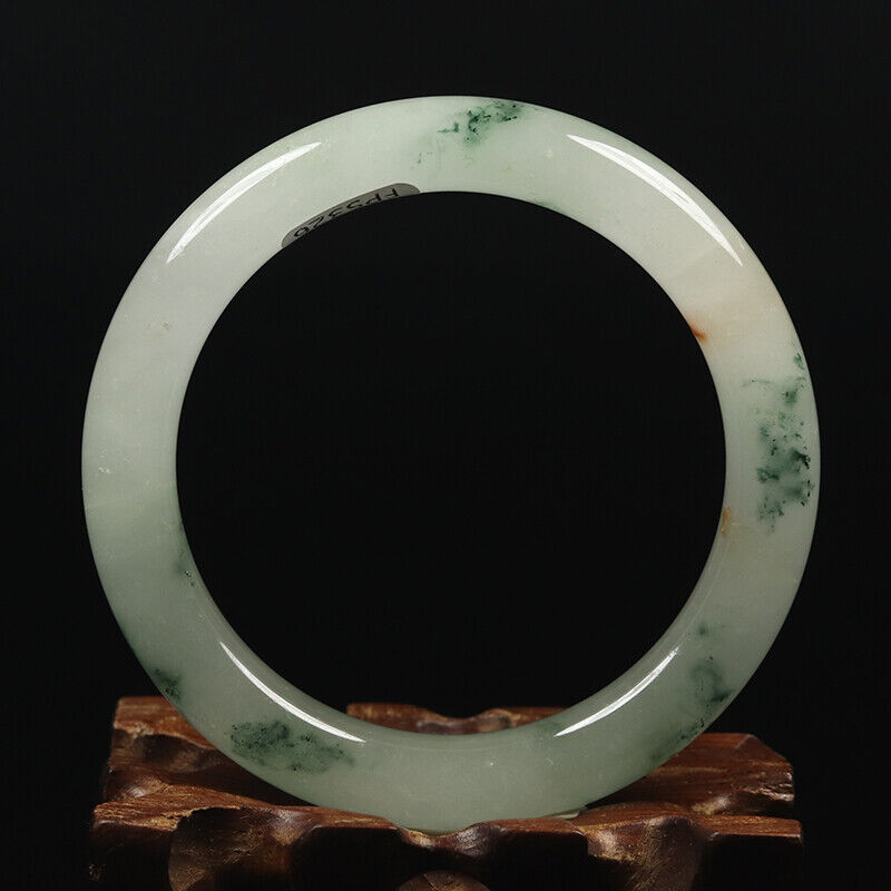 VINTAGE mall Jadeite Green Jade Bangle - Flower Rond Princess Chunky Cut - Size 56mm A031 - JazzyJewelbyAmina 