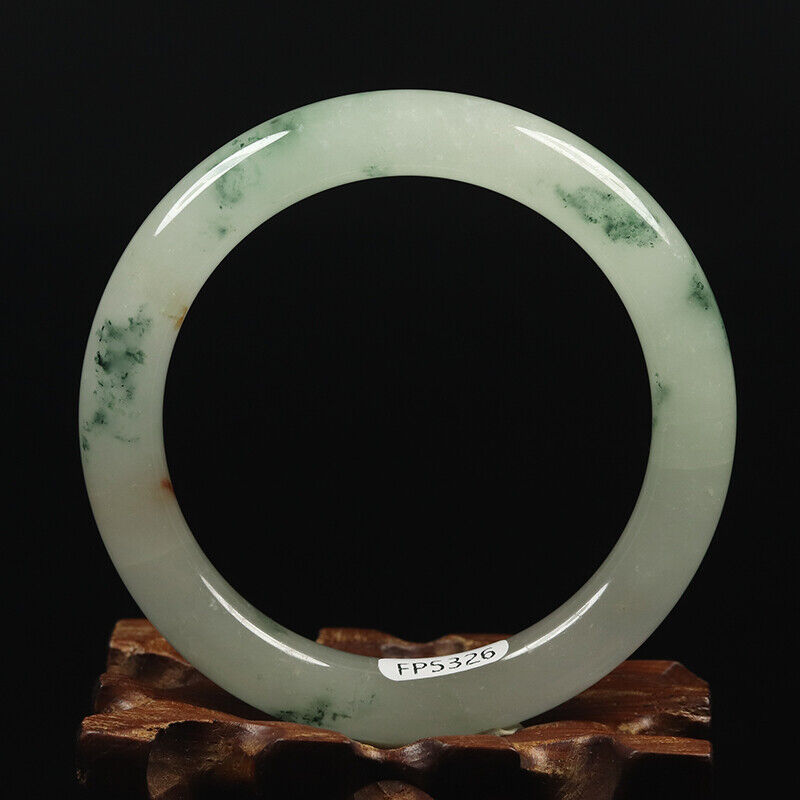 VINTAGE mall Jadeite Green Jade Bangle - Flower Rond Princess Chunky Cut - Size 56mm A031